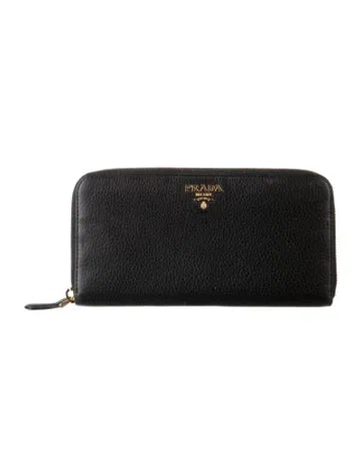 Pre-owned Prada Vitello Daino Leather Continental Wallet In Black