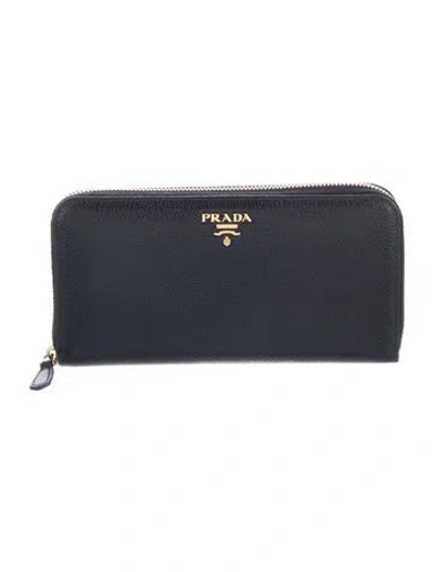 Pre-owned Prada Vitello Daino Leather Continental Wallet In Black