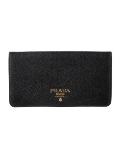 Pre-owned Prada Vitello Daino Leather Continental Wallet In Black