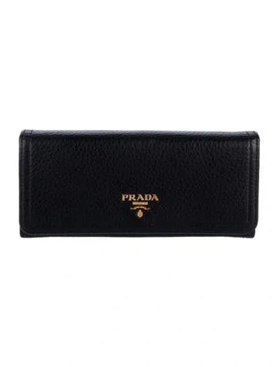 Pre-owned Prada Vitello Daino Leather Continental Wallet In Black