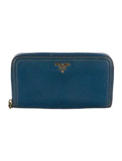 Pre-owned Prada Vitello Daino Leather Continental Wallet In Blue