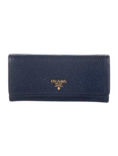 Pre-owned Prada Vitello Daino Leather Continental Wallet In Blue