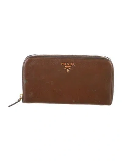 Pre-owned Prada Vitello Daino Leather Continental Wallet In Brown