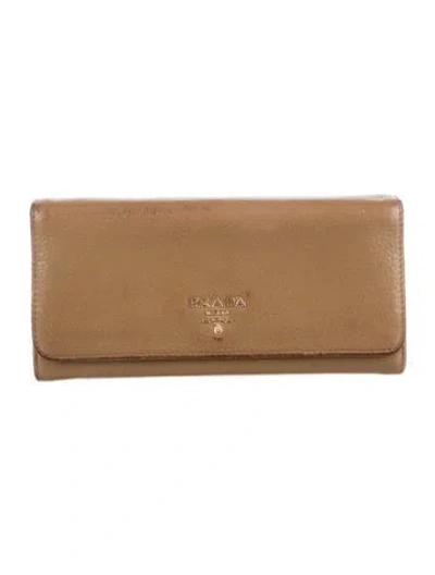 Pre-owned Prada Vitello Daino Leather Continental Wallet In Brown