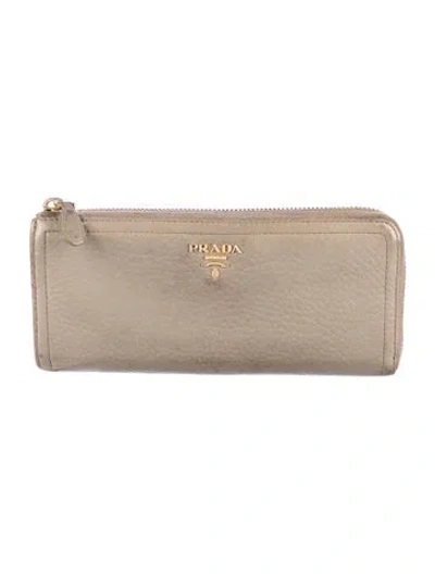Pre-owned Prada Vitello Daino Leather Continental Wallet In Neutrals