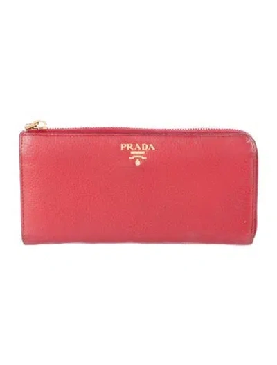 Pre-owned Prada Vitello Daino Leather Continental Wallet In Pink