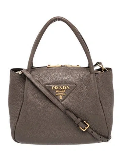 Pre-owned Prada Vitello Daino Leather Flou Mini In Gray