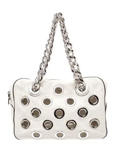 Pre-owned Prada Vitello Daino Leather Grommet Chain In White