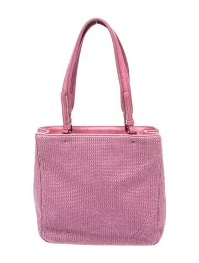 Pre-owned Prada Vitello Daino Leather Knit Tote Bag In Pink