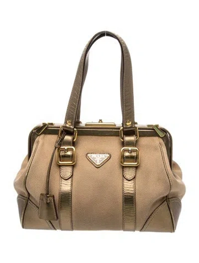 Pre-owned Prada Vitello Daino Leather Satchel Jumbo In Neutral