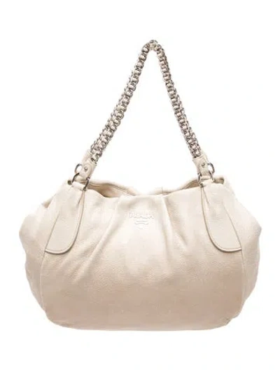Pre-owned Prada Vitello Daino Leather Shoulder Bag In Neutral