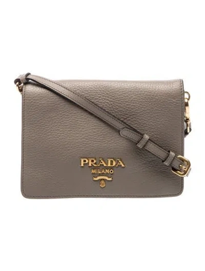 Pre-owned Prada Vitello Daino Leather Signature Clutch In Grey