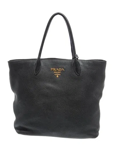 Pre-owned Prada Vitello Daino Leather Signature Tote In Green