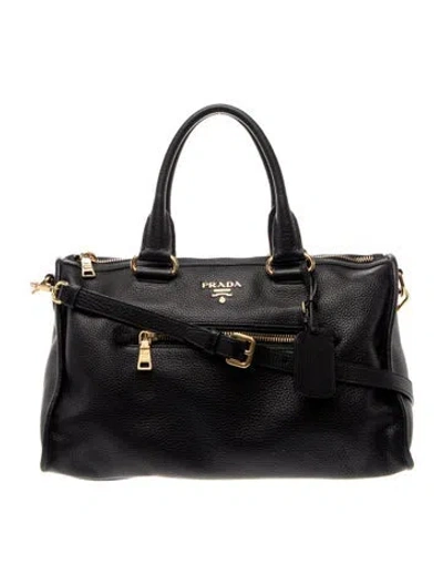 Pre-owned Prada Vitello Daino Leather Top Handle Bag In Black