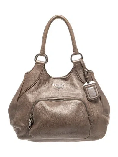 Pre-owned Prada Vitello Daino Leather Top Handle Bag Medium In Gray
