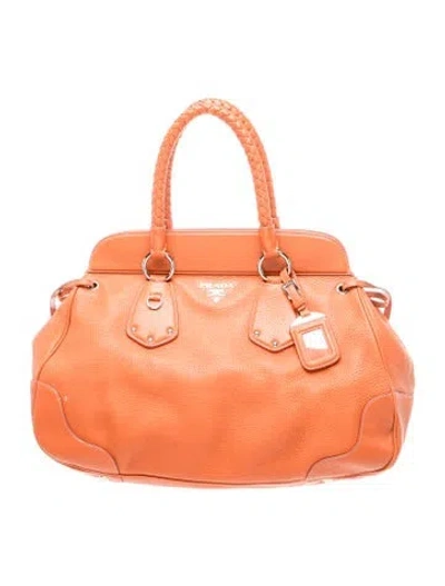 Pre-owned Prada Vitello Daino Leather Top Handle Bag In Orange