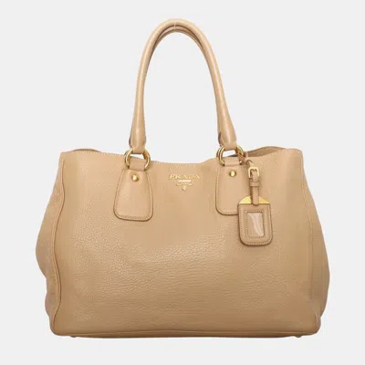 Pre-owned Prada Vitello Daino Leather Tote Bag In Sand