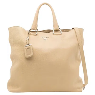 Pre-owned Prada Vitello Daino Leather Tote Bag In Sand