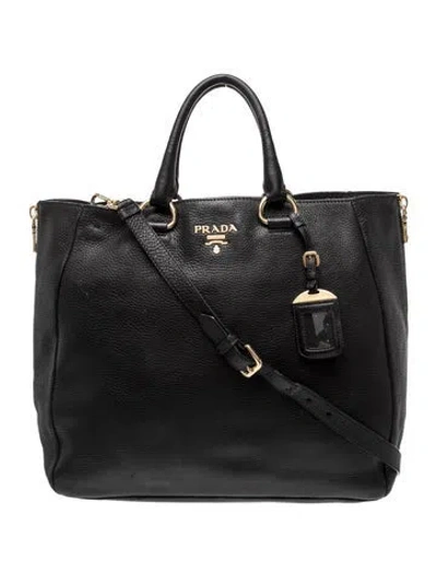 Pre-owned Prada Vitello Daino Leather Tote In Black