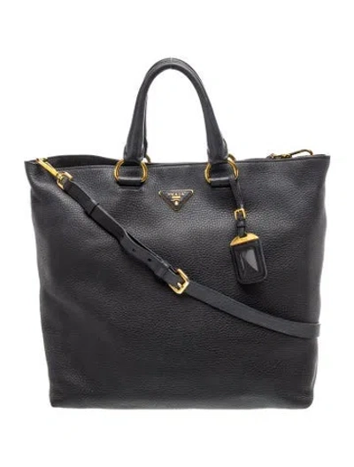 Pre-owned Prada Vitello Daino Leather Tote In Black