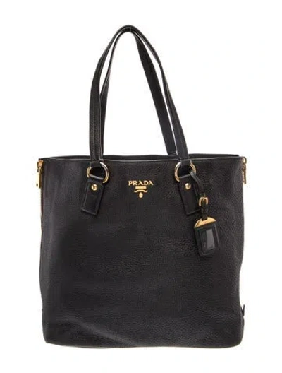 Pre-owned Prada Vitello Daino Leather Tote In Black