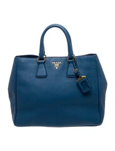 Pre-owned Prada Vitello Daino Leather Tote In Blue
