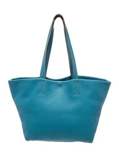 Pre-owned Prada Vitello Daino Leather Tote In Blue