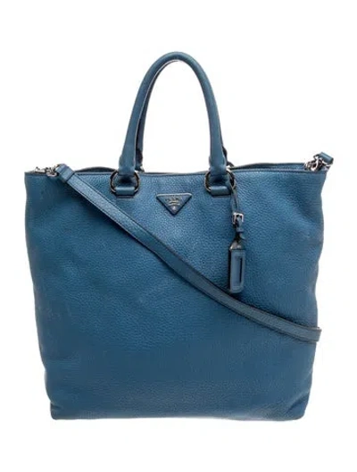 Pre-owned Prada Vitello Daino Leather Tote In Blue