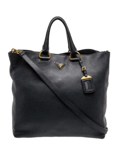 Pre-owned Prada Vitello Daino Leather Tote In Blue