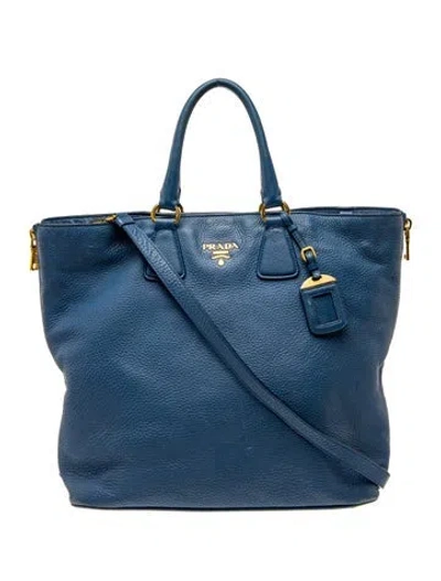 Pre-owned Prada Vitello Daino Leather Tote In Blue