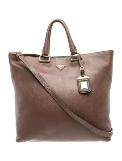 Pre-owned Prada Vitello Daino Leather Tote In Brown