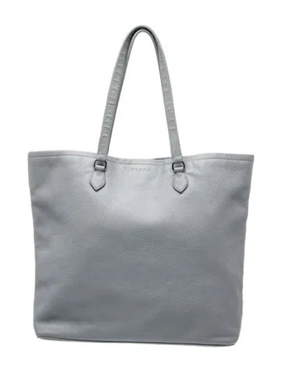 Pre-owned Prada Vitello Daino Leather Tote In Gray