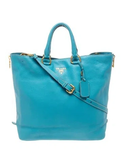 Pre-owned Prada Vitello Daino Leather Tote Large In Blue