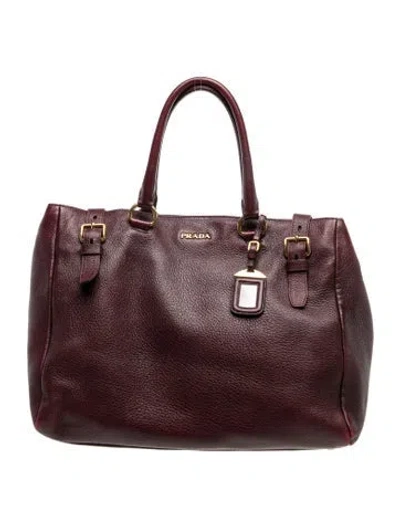 Pre-owned Prada Vitello Daino Leather Tote Large In Burgundy