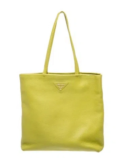 Pre-owned Prada Vitello Daino Leather Tote Large In Green