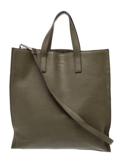 Pre-owned Prada Vitello Daino Leather Tote Medium In Green