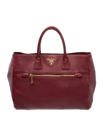 Pre-owned Prada Vitello Daino Leather Tote Medium In Red