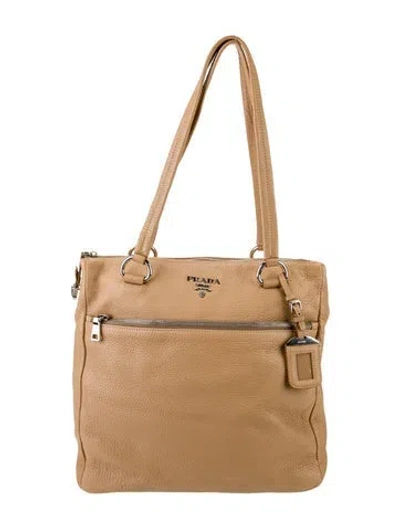 Pre-owned Prada Vitello Daino Leather Tote In Neutral