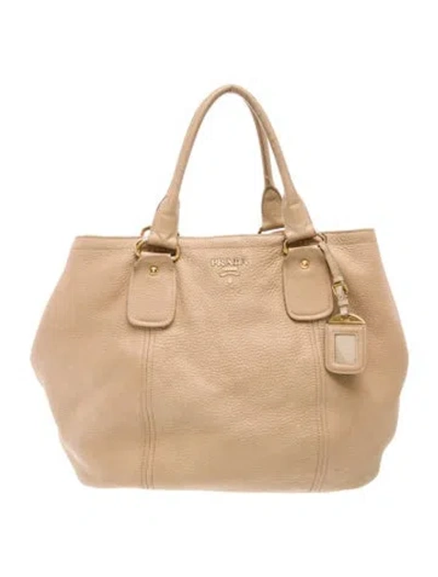 Pre-owned Prada Vitello Daino Leather Tote In Neutral