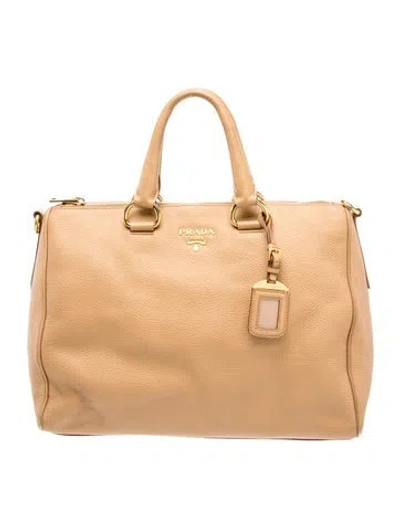 Pre-owned Prada Vitello Daino Leather Tote In Neutral