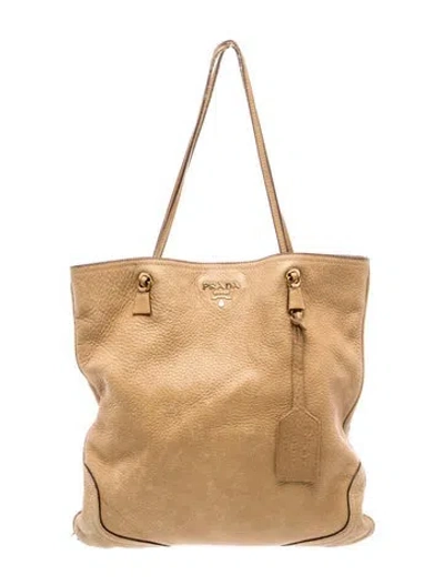 Pre-owned Prada Vitello Daino Leather Tote In Neutral
