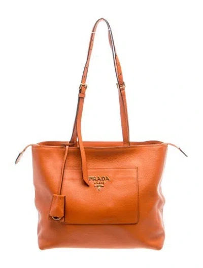 Pre-owned Prada Vitello Daino Leather Tote In Orange