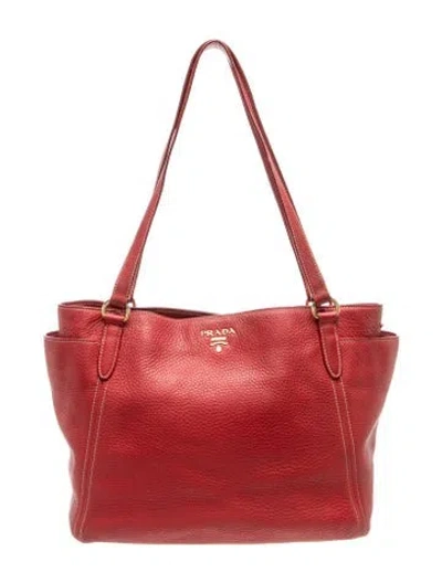 Pre-owned Prada Vitello Daino Leather Tote In Red