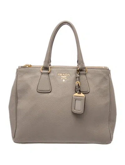 Pre-owned Prada Vitello Daino Leather Vitello Daino Double Zip Tote Bag Large In Gray