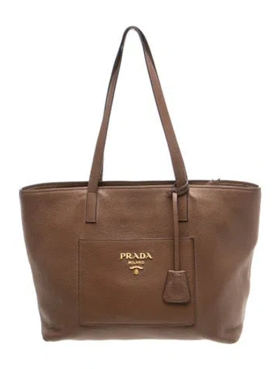 Pre-owned Prada Vitello Daino Leather Vitello Daino Front Pocket Tote In Neutral
