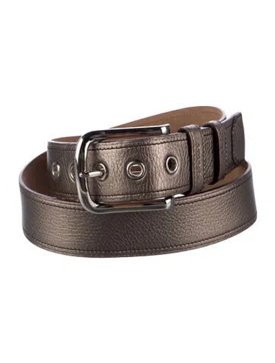 Pre-owned Prada Vitello Daino Leather Vitello Daino Leather Belt In Brown/metallic