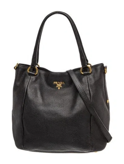 Pre-owned Prada Vitello Daino Leather Vitello Daino Leather Shoulder Tote Bag In Black