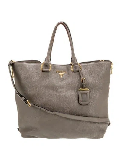 Pre-owned Prada Vitello Daino Leather Vitello Daino Zip Tote In Neutral