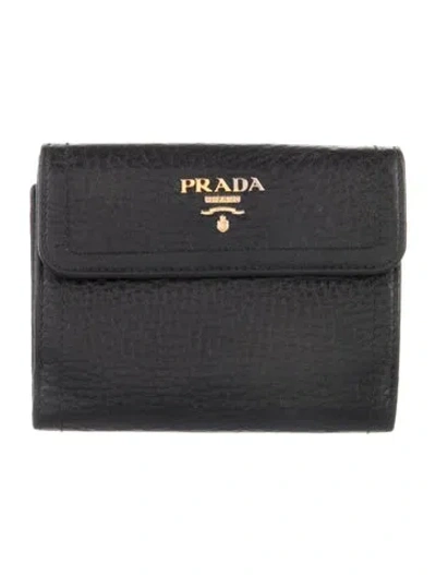Pre-owned Prada Vitello Daino Leather Wallet In Black