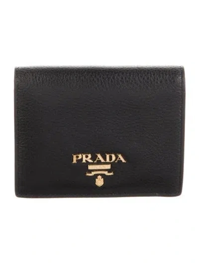 Pre-owned Prada Vitello Daino Leather Wallet In Black